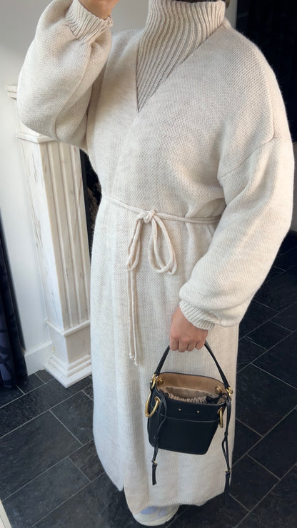 BEIGE LONG WRAPPED CARDIGAN