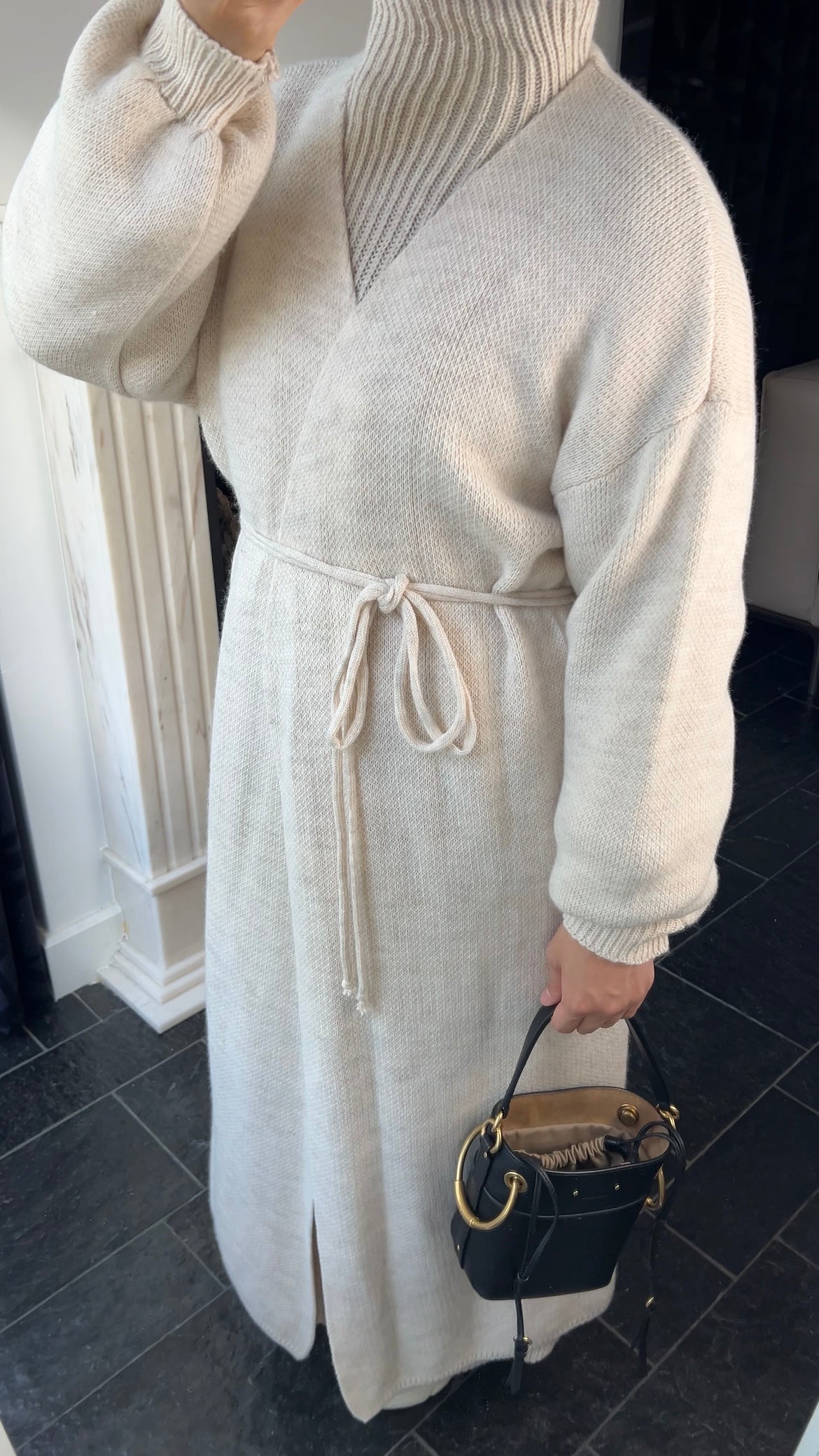 BEIGE LONG WRAPPED CARDIGAN