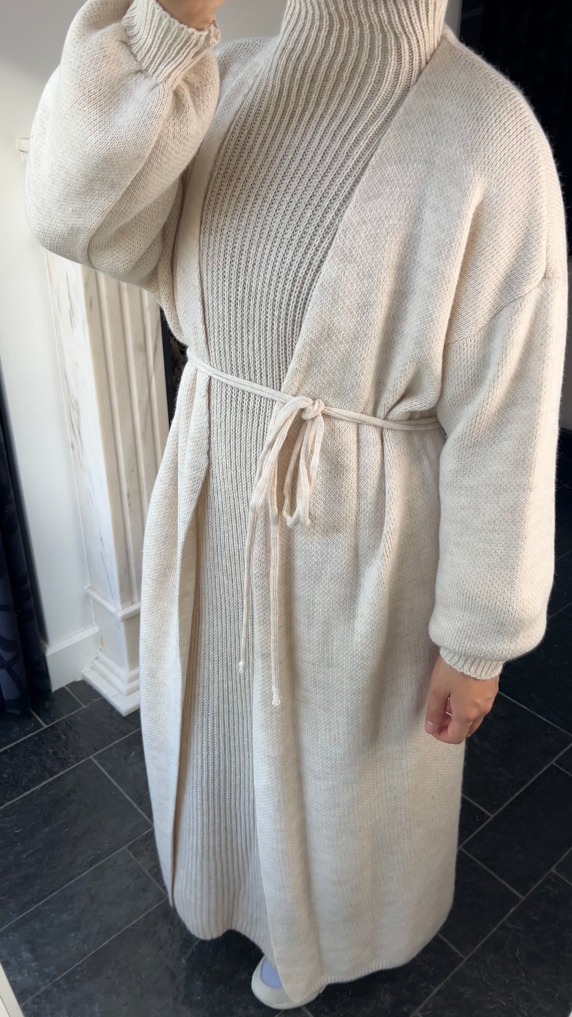 BEIGE LONG WRAPPED CARDIGAN