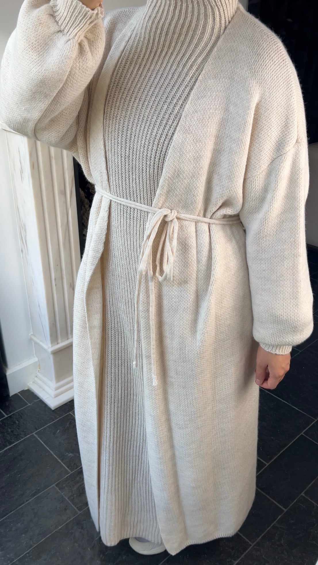 BEIGE LONG WRAPPED CARDIGAN