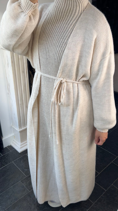 BEIGE LONG WRAPPED CARDIGAN