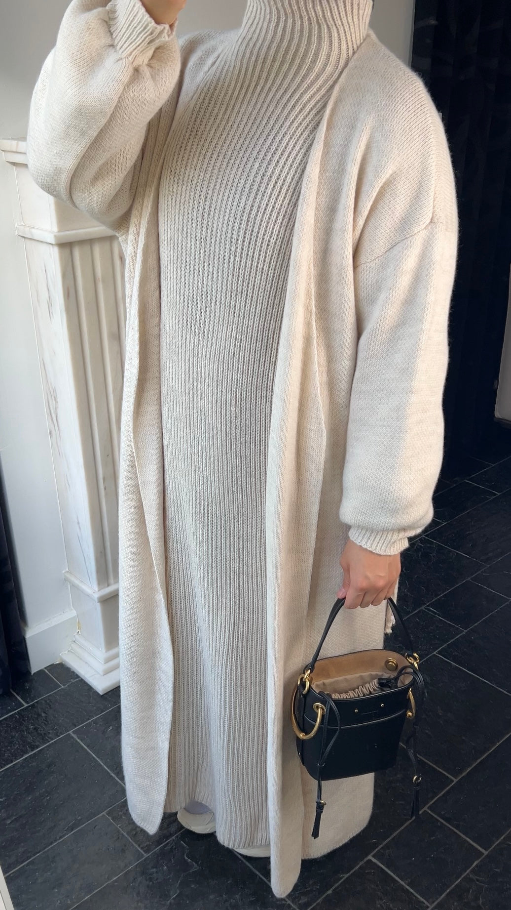 BEIGE LONG WRAPPED CARDIGAN