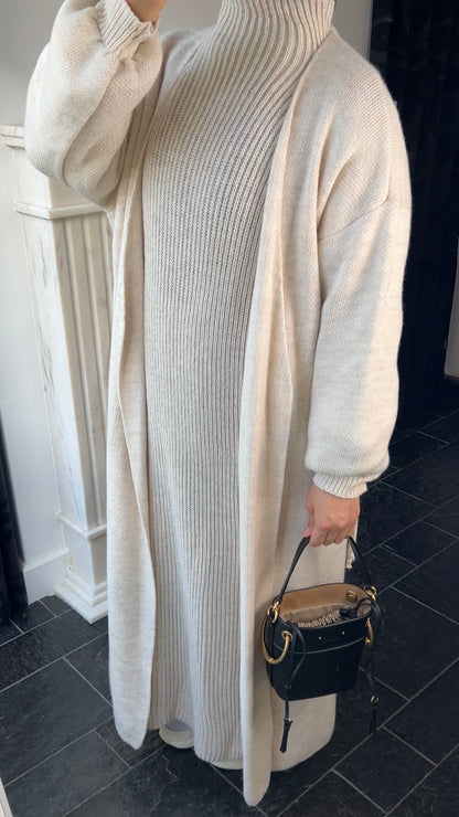 BEIGE LONG WRAPPED CARDIGAN