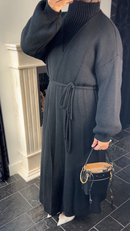 BLACK LONG WRAPPED CARDIGAN