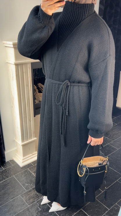 BLACK LONG WRAPPED CARDIGAN