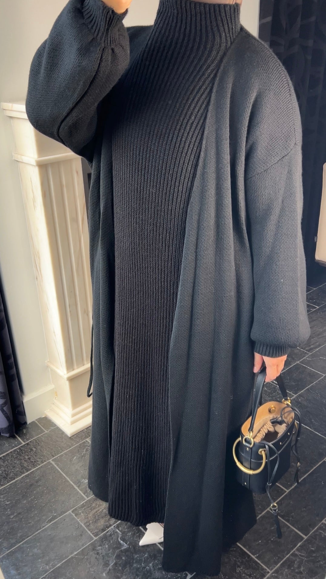 BLACK LONG WRAPPED CARDIGAN