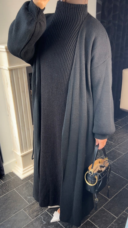 BLACK LONG WRAPPED CARDIGAN