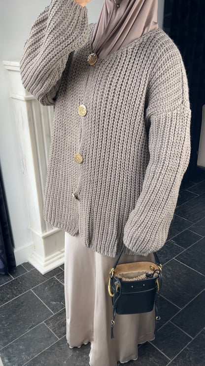 TAUPE BUTTON CARDIGAN