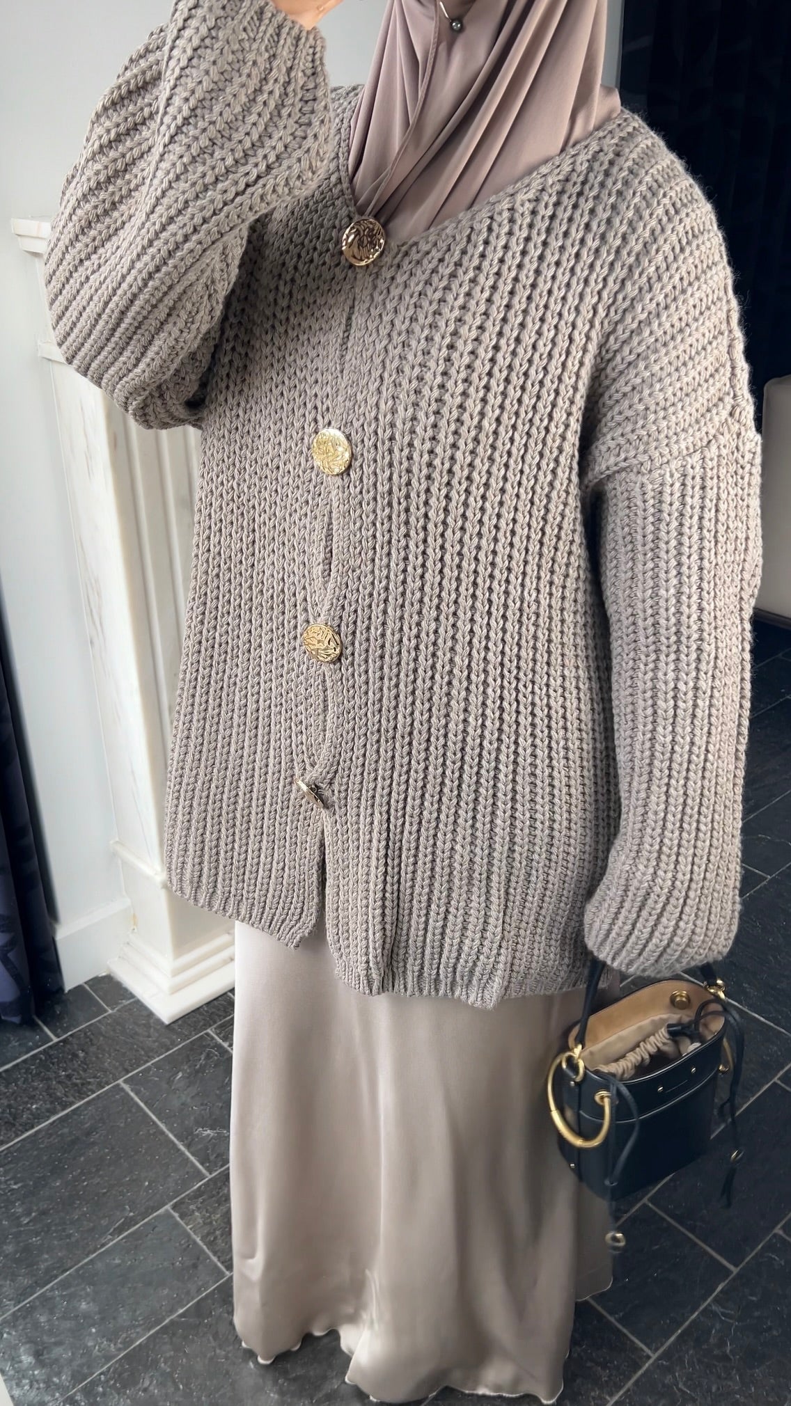 TAUPE BUTTON CARDIGAN