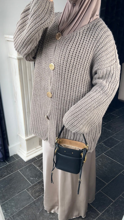TAUPE BUTTON CARDIGAN
