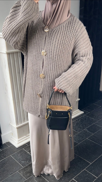 TAUPE BUTTON CARDIGAN