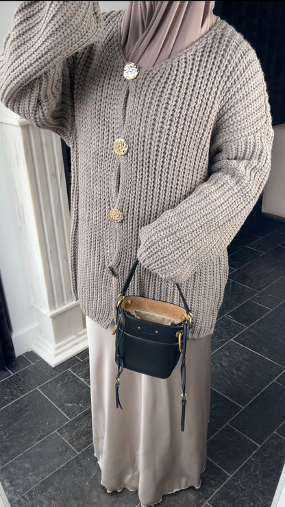 TAUPE BUTTON CARDIGAN