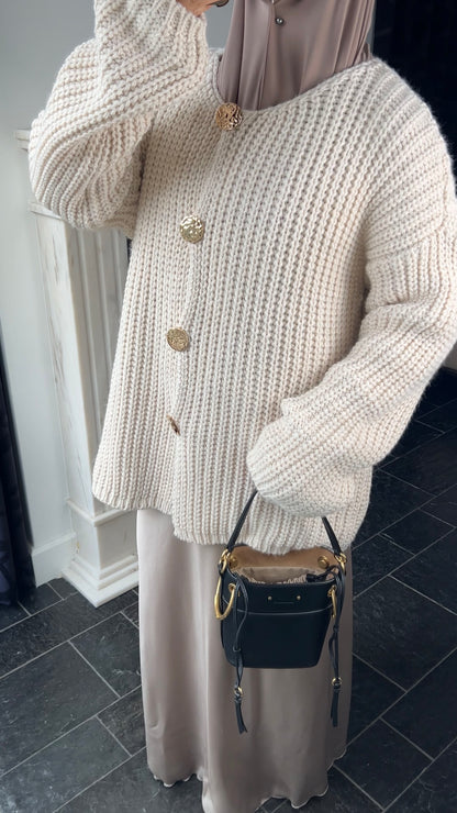 BEIGE BUTTON CARDIGAN
