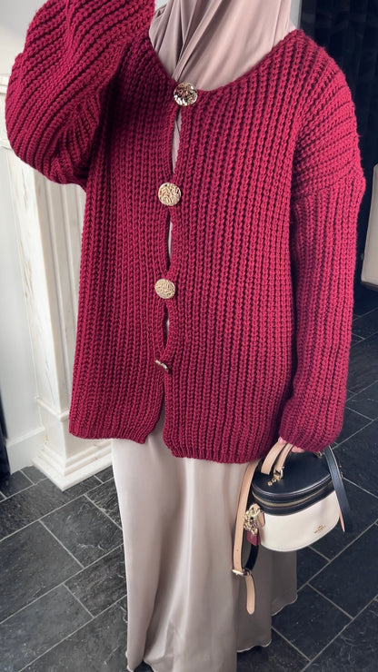 BURGUNDY BUTTON CARDIGAN