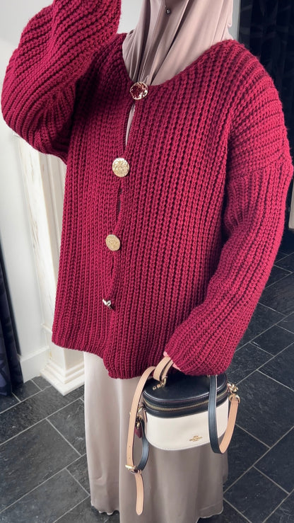 BURGUNDY BUTTON CARDIGAN