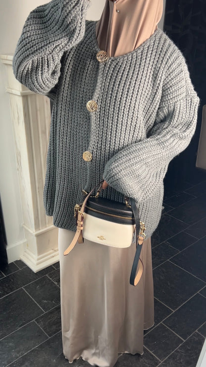 GREY BUTTON CARDIGAN