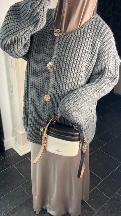 GREY BUTTON CARDIGAN