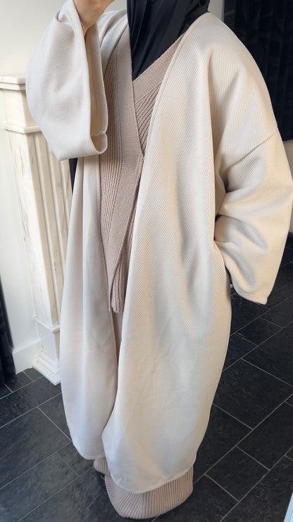 BEIGE RIBBED ABAYA COAT