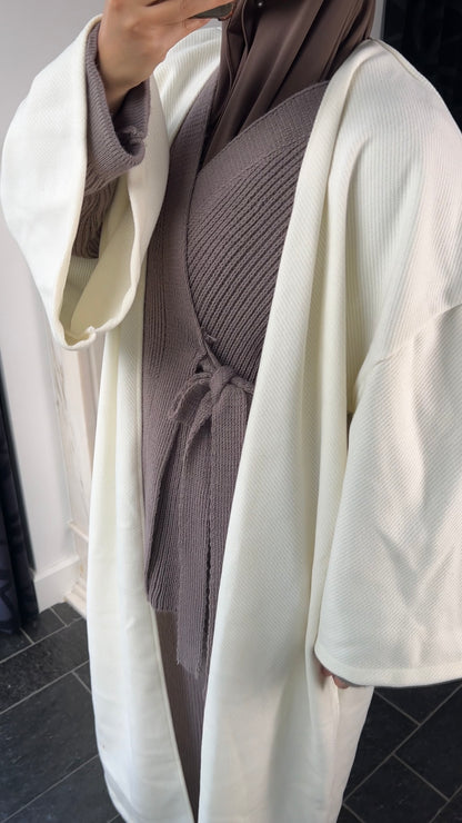 OFF-WHITE RIBBED ABAYA COAT