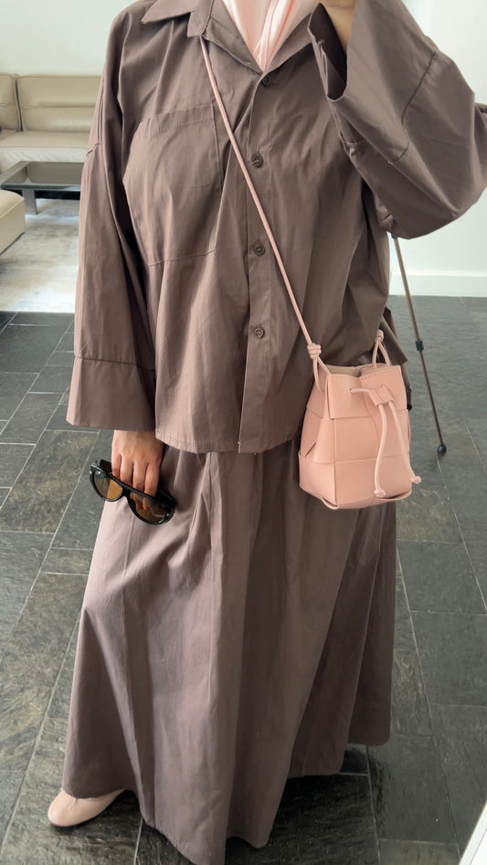 TAUPE COTTON SKIRT SET