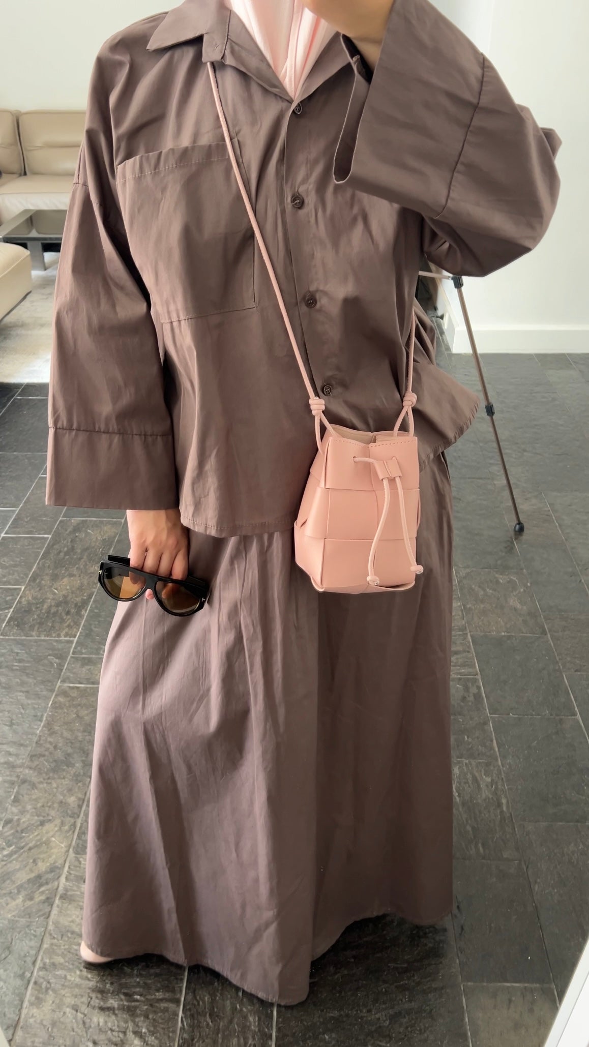 TAUPE COTTON SKIRT SET