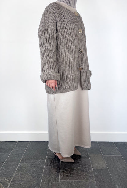 TAUPE BUTTON CARDIGAN