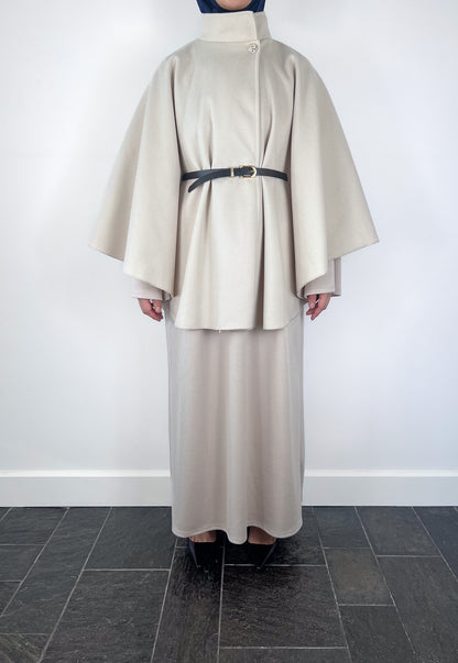 BEIGE RIBBED BELT PONCHO