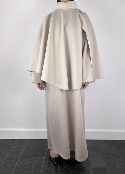 BEIGE RIBBED BELT PONCHO