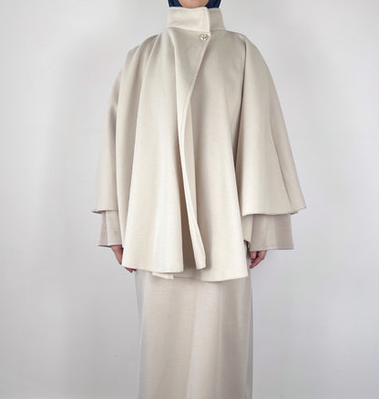 BEIGE RIBBED BELT PONCHO