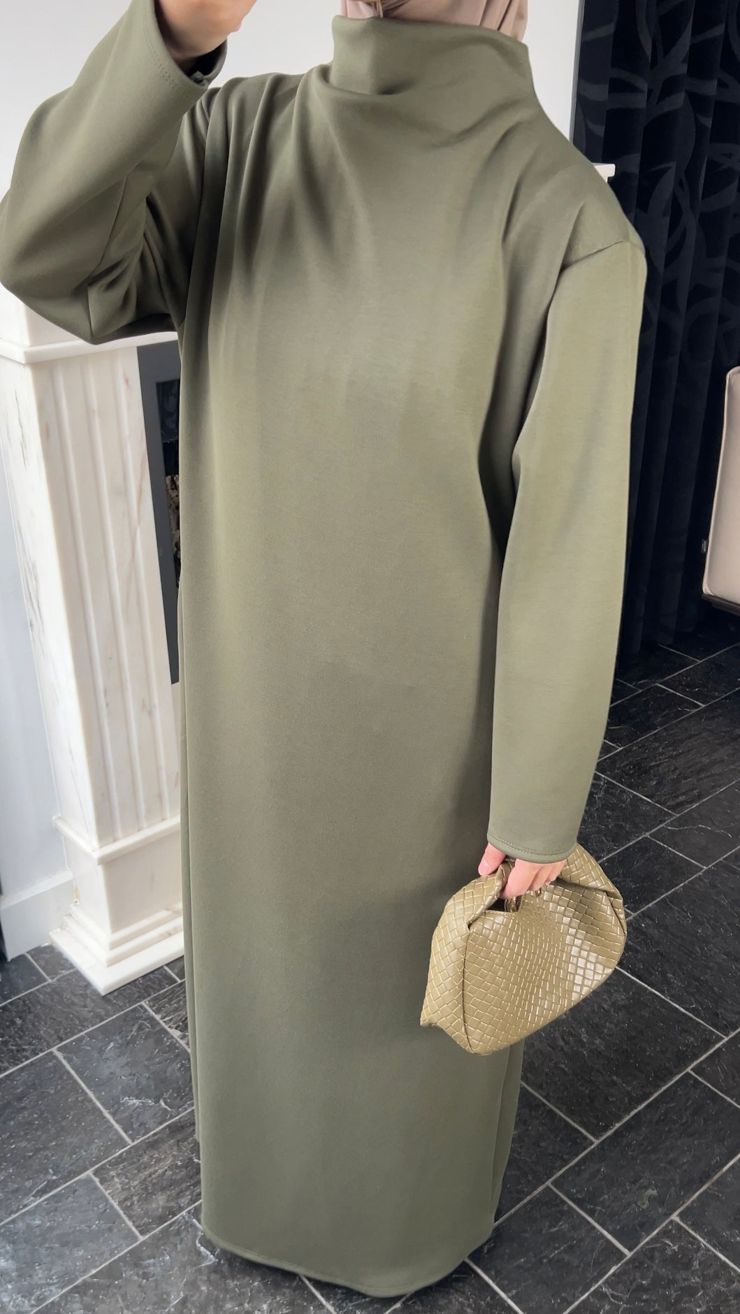 KHAKI COMFY JERSEY DRESS
