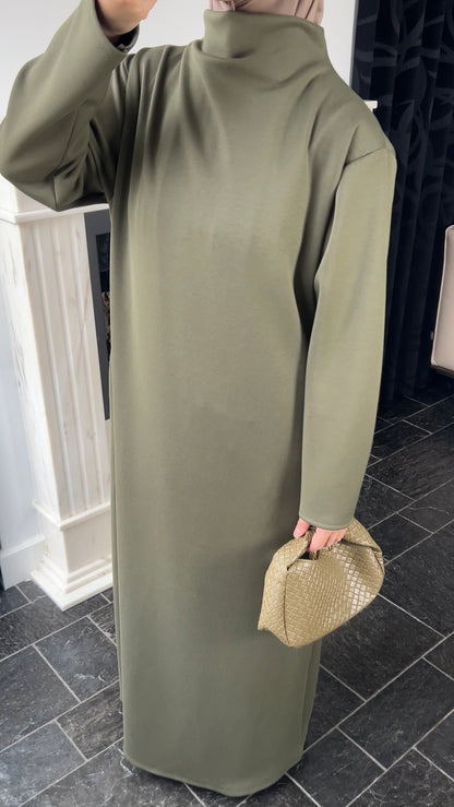 KHAKI COMFY JERSEY DRESS