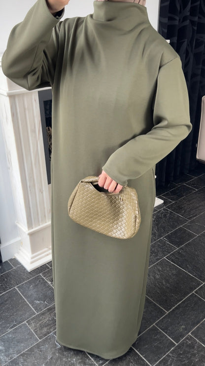 KHAKI COMFY JERSEY DRESS