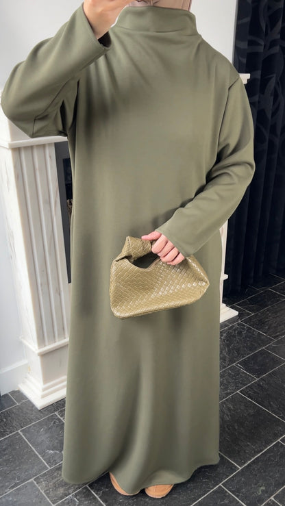 KHAKI COMFY JERSEY DRESS