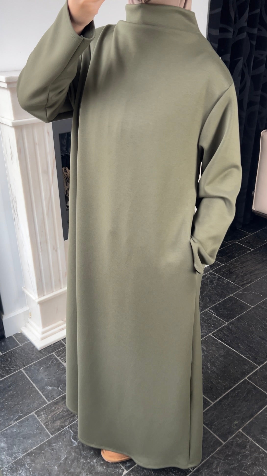 KHAKI COMFY JERSEY DRESS