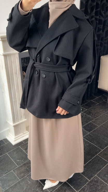 BLACK MID TRENCHCOAT