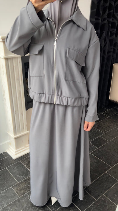 GREY POCKET ZIP SET