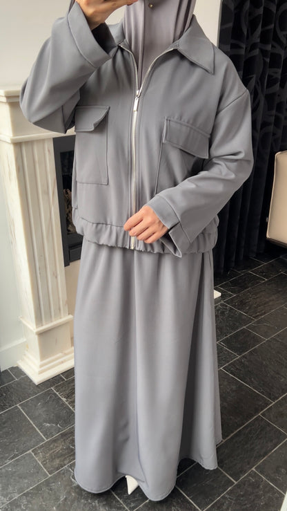 GREY POCKET ZIP SET