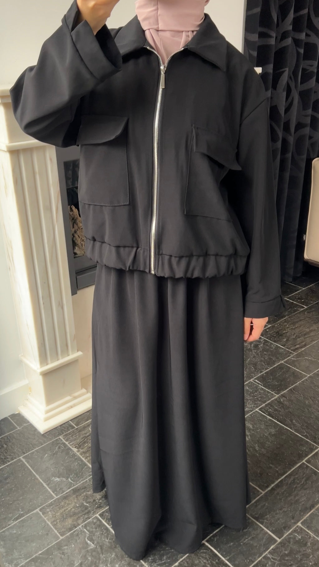 BLACK POCKET ZIP SET