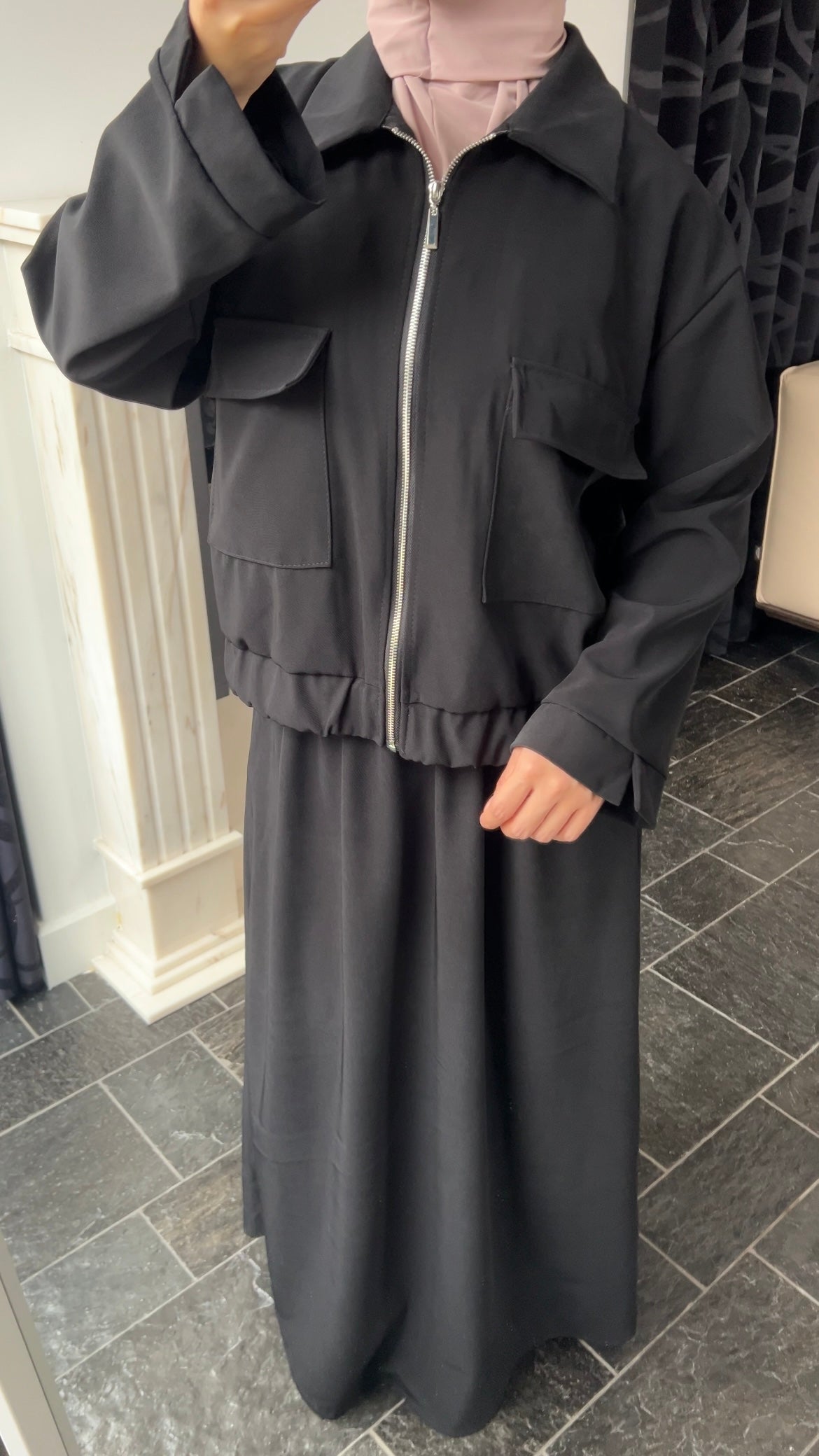 BLACK POCKET ZIP SET