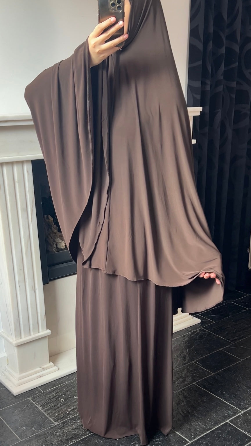 RESTOCKING SOON !! SKIRT KHIMAR SET DARK BROWN