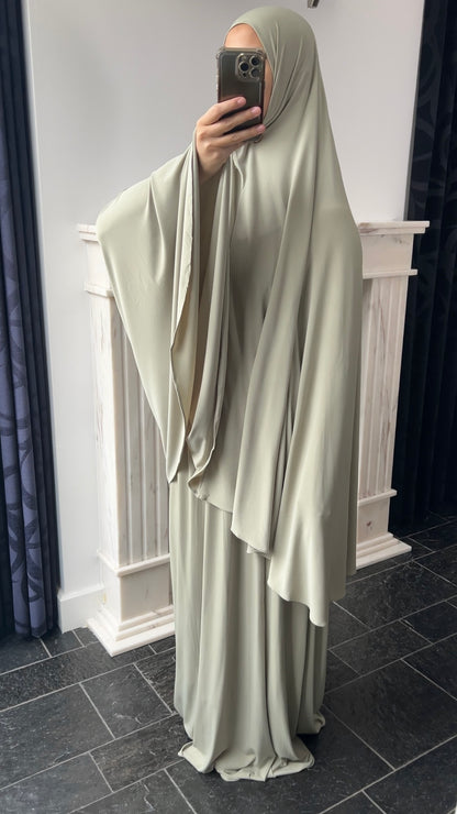 RESTOCKING SOON !! - SKIRT KHIMAR SET LIGHT SAGE GREEN