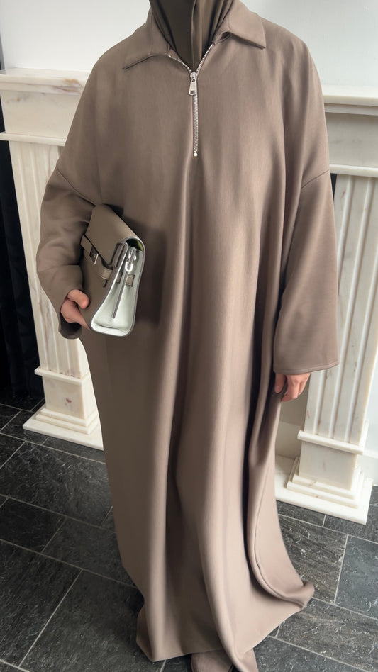 OVERSIZED ZIP ABAYA TAUPE