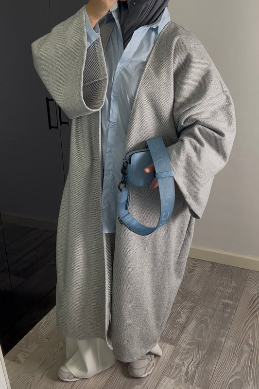 GREY RIBBED ABAYA COAT