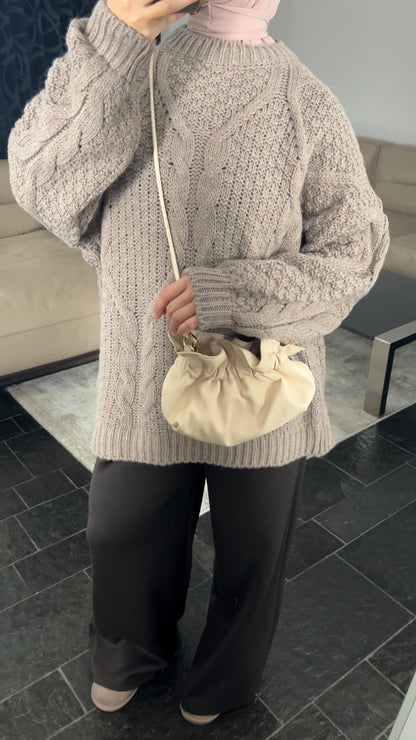 TAUPE CABLE KNIT SWEATER