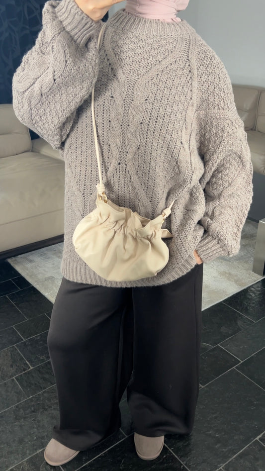 TAUPE CABLE KNIT SWEATER