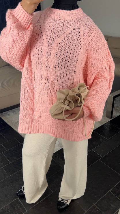 PINK CABLE KNIT SWEATER