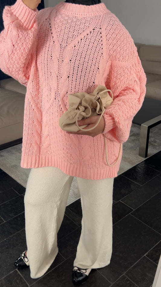PINK CABLE KNIT SWEATER