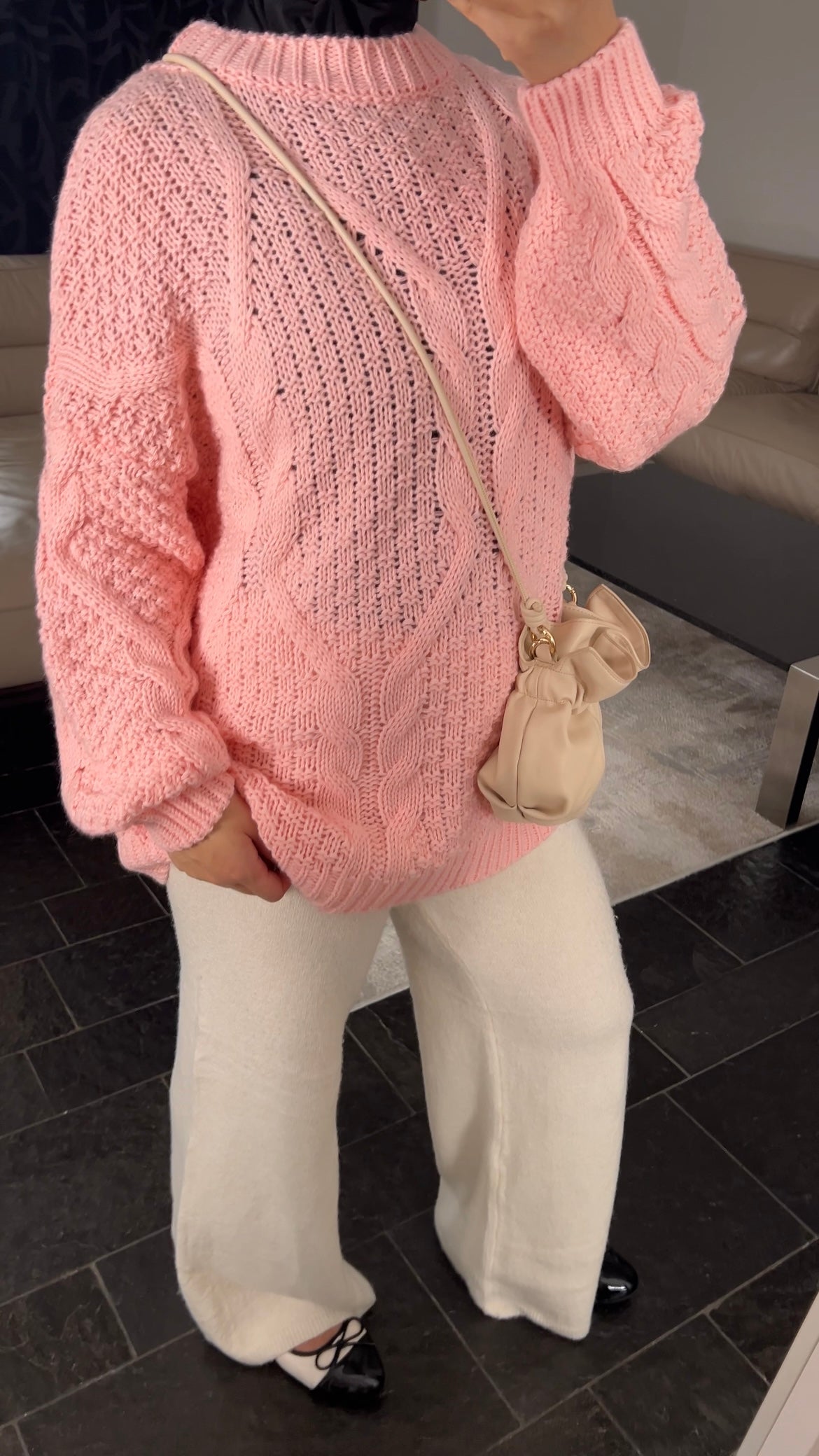 PINK CABLE KNIT SWEATER