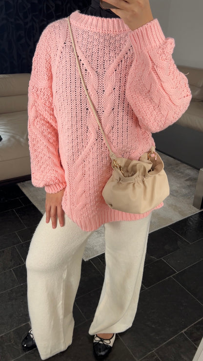 PINK CABLE KNIT SWEATER