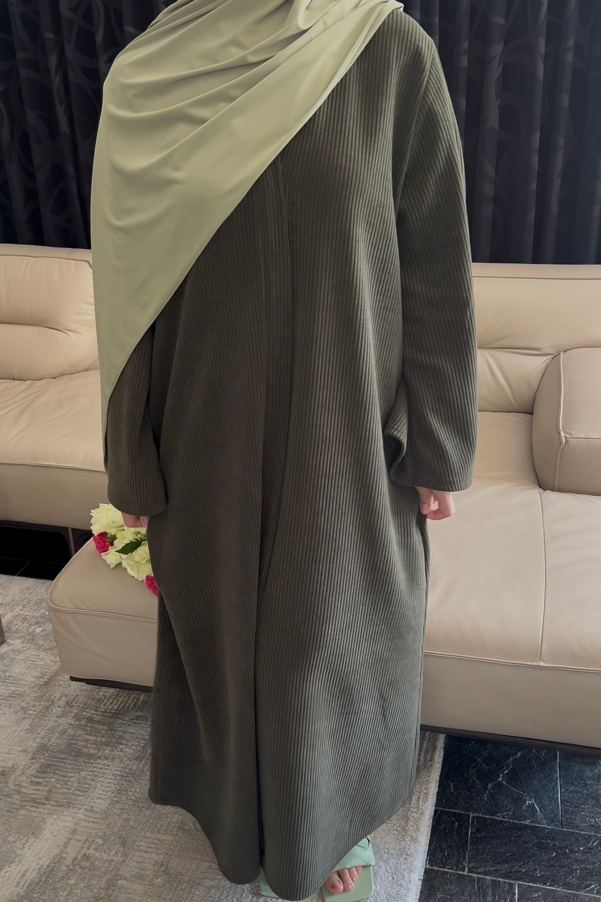 KHAKI RIBBED ABAYA